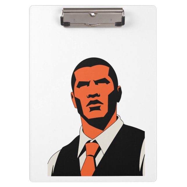 Mysterious man look clipboard (Front)