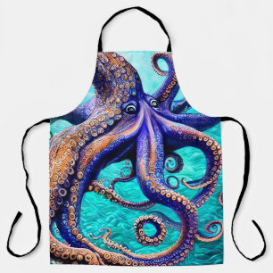 Mysterious Octopus Blue Ocean Wave Abstract Art Apron