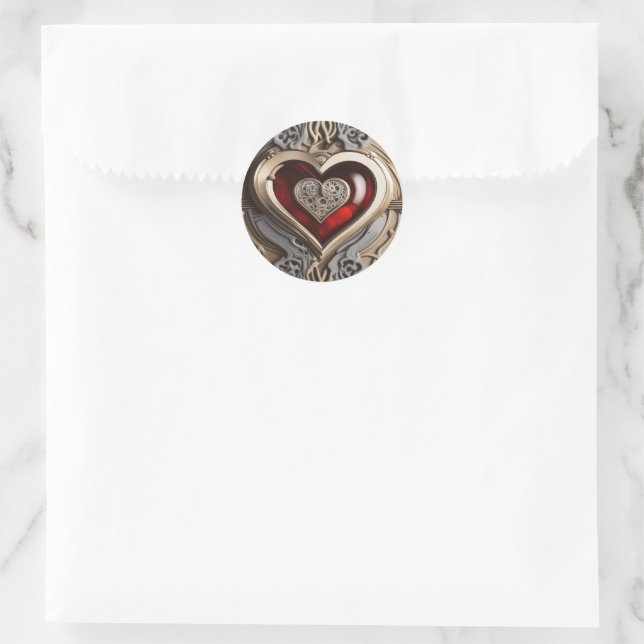 Mysterious Ornament with a red heart   Classic Round Sticker (Bag)