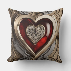 Mysterious Ornament with a red heart   Throw Pillow