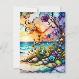 Mysterious Portal Floral Ocean Beach Get Well Postcard
