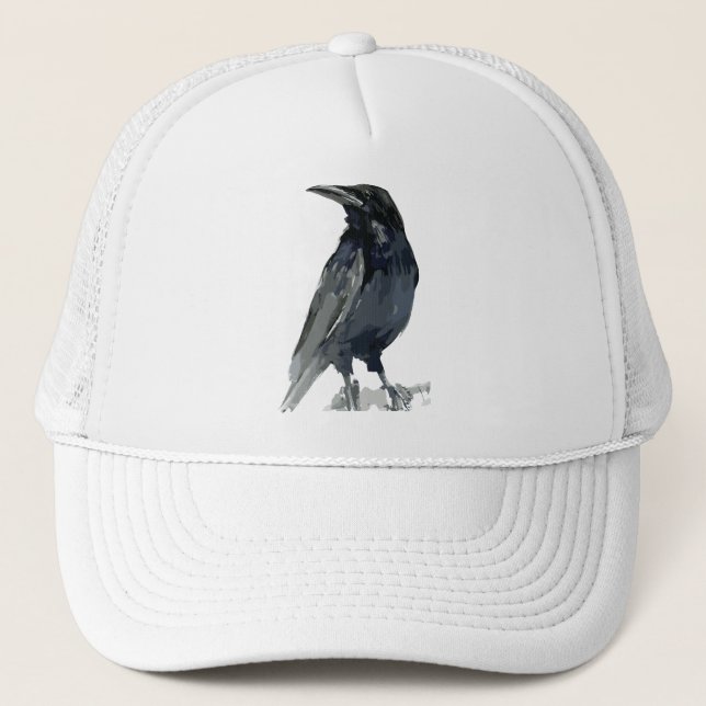 Mysterious Raven Illustration Trucker Hat (Front)