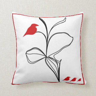 mysterious RED birds on abstraction black flower Throw Pillow