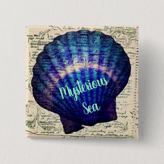 Mysterious Sea badge with a seashell 2 Inch Square Button (Front)