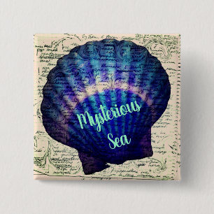 Mysterious Sea badge with a seashell 2 Inch Square Button