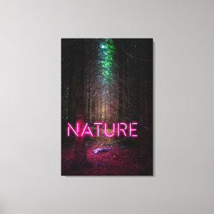 Mysterious spruce forest nature neon magenta canvas print