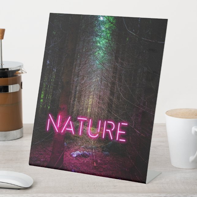 Mysterious spruce forest nature neon magenta sign (In SItu)