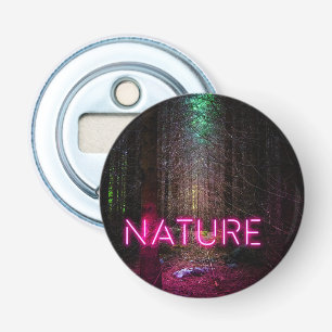 Mysterious spruce forest nature neon magenta sign bottle opener