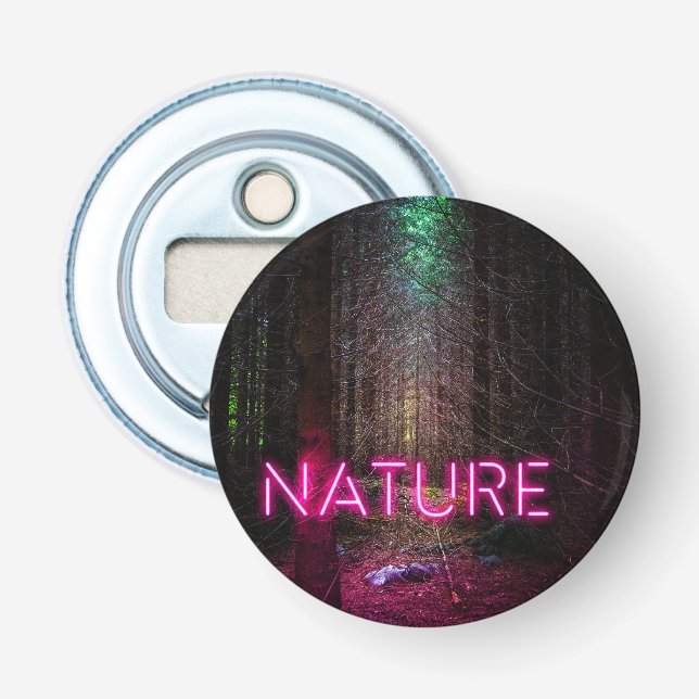 Mysterious spruce forest nature neon magenta sign bottle opener (Front)