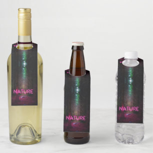 Mysterious spruce forest nature neon magenta sign bottle tag