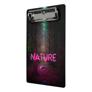 Mysterious spruce forest nature neon magenta sign mini clipboard