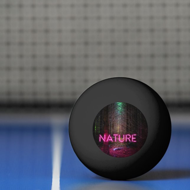 Mysterious spruce forest nature neon magenta sign ping pong ball (Net)
