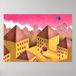 Mysterious town bathed in the twilight. poster