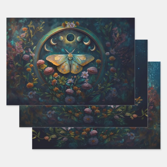Mysterious Twilight Portal, Mystic Floral Fantasy Wrapping Paper Sheet (Set)