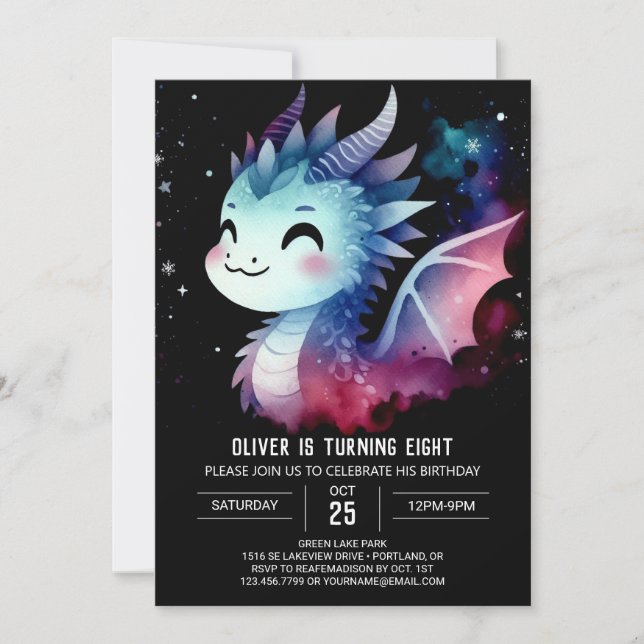 Mysterious Winged Dragon Birthday Invitation (Front)