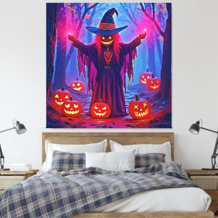 Mysterious Witch in Enchanted Woods Design Canvas Print