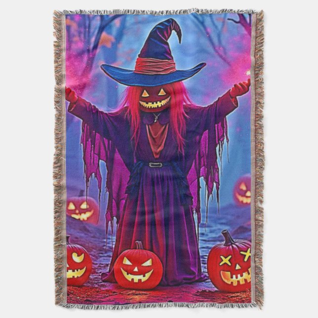Mysterious Witch in Enchanted Woods Design Throw Blanket (Front Vertical)