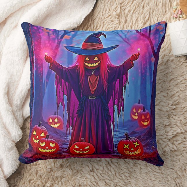 Mysterious Witch in Enchanted Woods Design Throw Pillow (Blanket)
