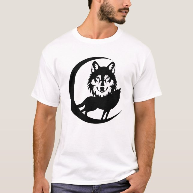 Mysterious Wolf Silhouette in Nature with Night Po T-Shirt (Front)