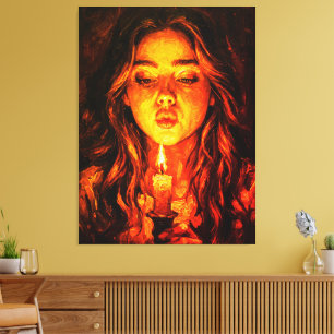 Mysterious Woman Blowing Candle Oil Painting Canvas Print