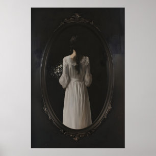 Mysterious Woman In Oval Mirror Art Printable Poster
