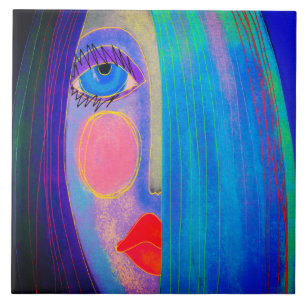 Mystery Abstract Digital Painting of a Woman Tile