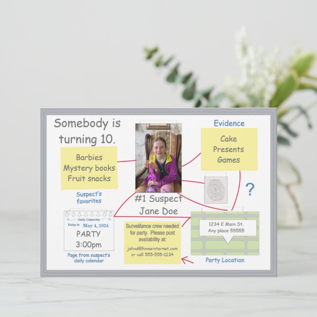 Mystery Crime Solving Evidence Board Invitation (Standing Front)