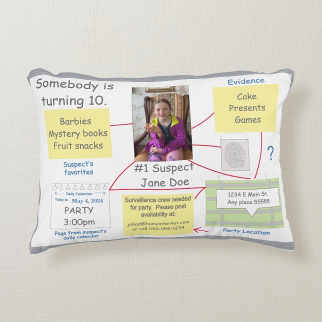 Mystery Crime Solving Evidence Board Invitation Accent Pillow (Front)
