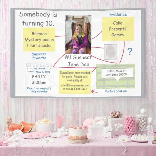 Mystery Crime Solving Evidence Board Invitation Banner (Party)