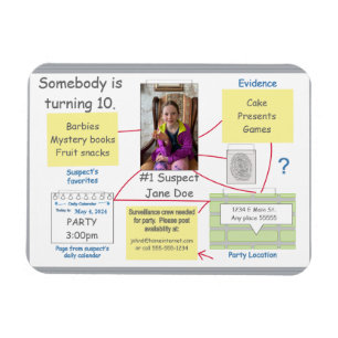 Mystery Crime Solving Evidence Board Invitation Magnet