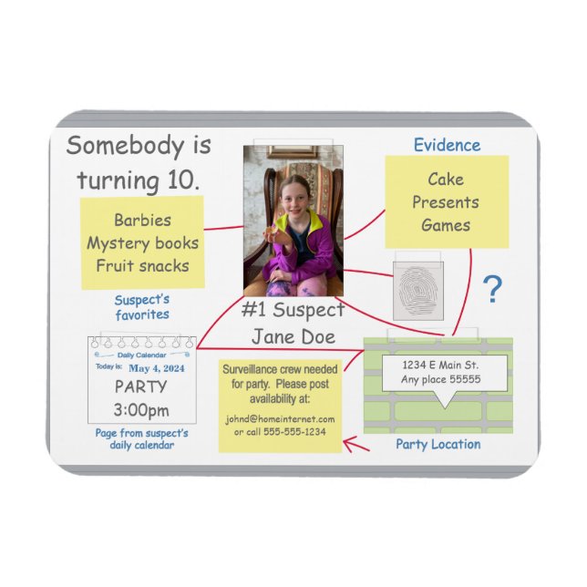 Mystery Crime Solving Evidence Board Invitation Magnet (Horizontal)