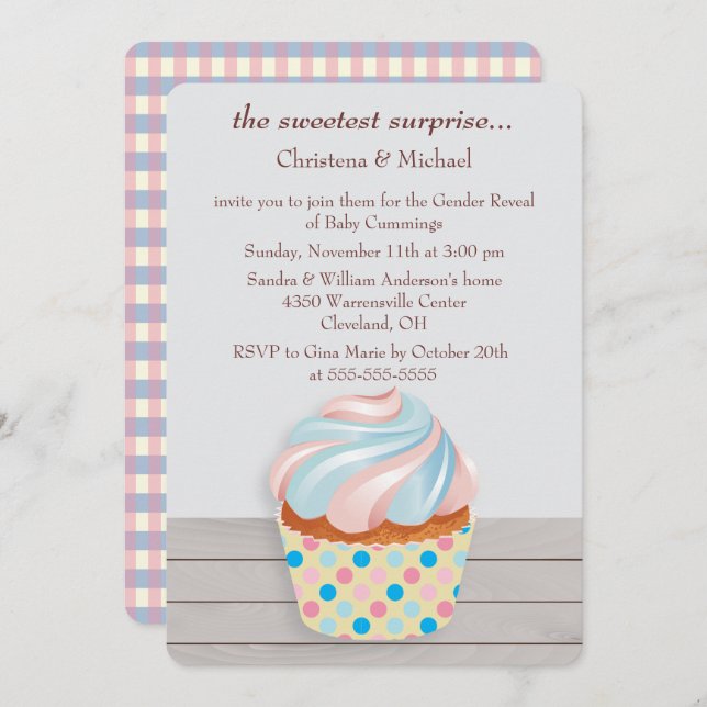 Mystery Cupcake Gender Reveal Invitation (Front/Back)