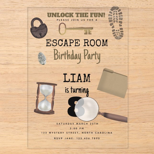 Mystery Kids Secret Agent Spy Detective Birthday Acrylic Invitations (Front)