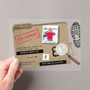 Mystery Kids Secret Agent Spy Detective Birthday Acrylic Invitations
