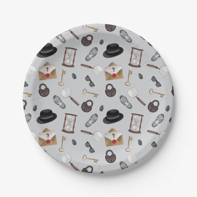 Mystery Kids Secret Agent Spy Detective Theme Paper Plate (Front)