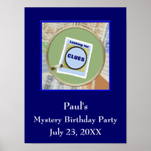 Mystery Magnifying Glass Clues Birthday Party Poster