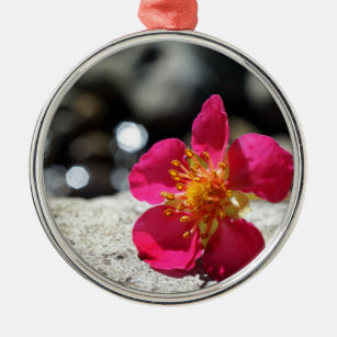 Mystery Pink Flower Metal Ornament
