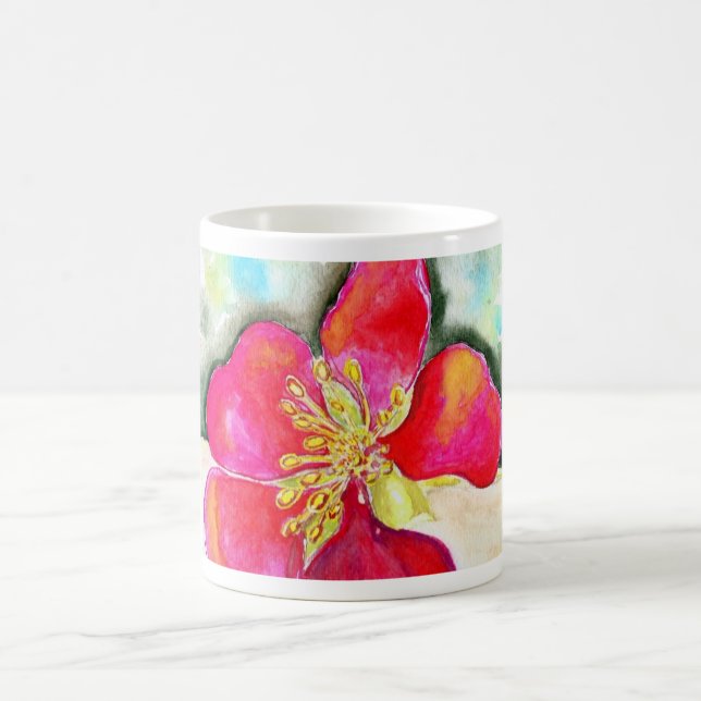 Mystery Pink Flower Watercolor Coffee Mug (Center)