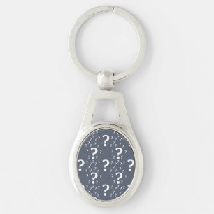 Mystery question mark riddle puzzle blue-grey keychain