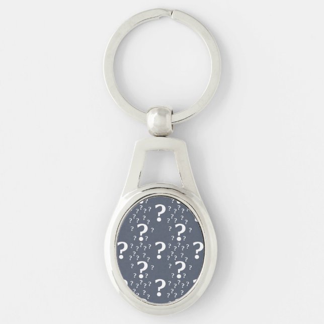 Mystery question mark riddle puzzle blue-grey keychain (Front)