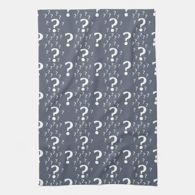 Mystery question mark riddle puzzle blue-grey kitchen towel (Vertical)
