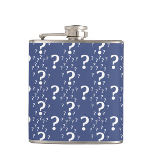 Mystery question mark riddle puzzle blue hip flask