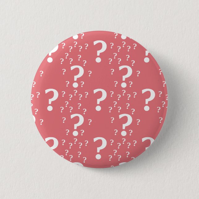 Mystery question mark riddle puzzle coral 2 inch round button (Front)