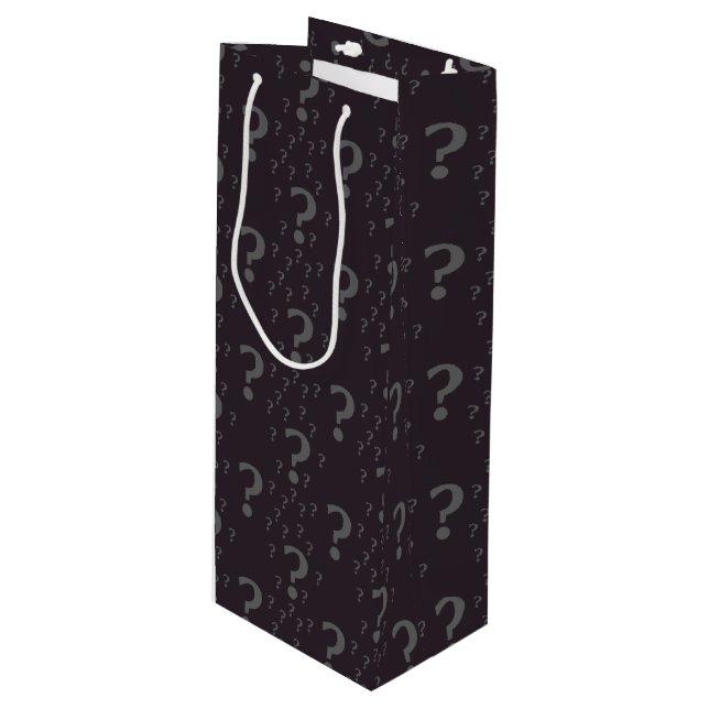 Mystery question mark riddle puzzle gray wine gift bag (Front Angled)