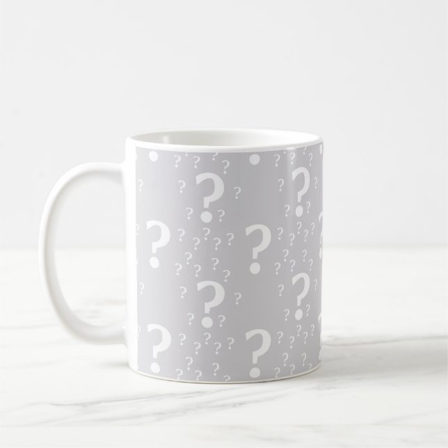 Mystery question mark riddle puzzle light gray coffee mug (Left)