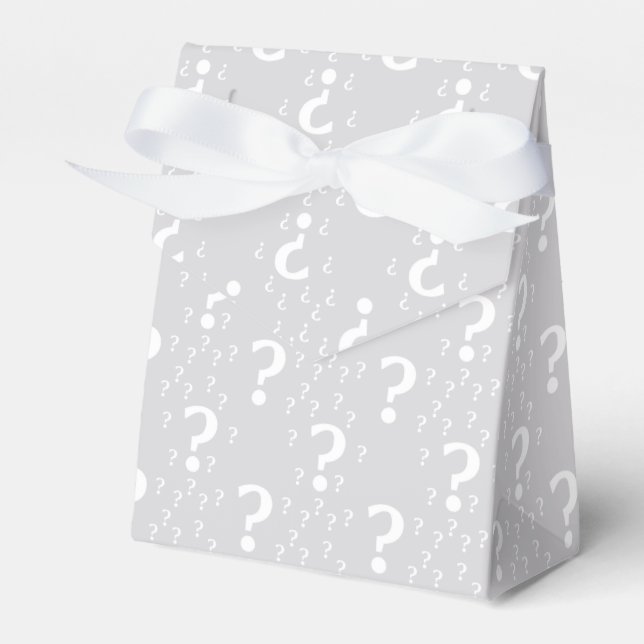 Mystery question mark riddle puzzle light gray favor box (Front Side)