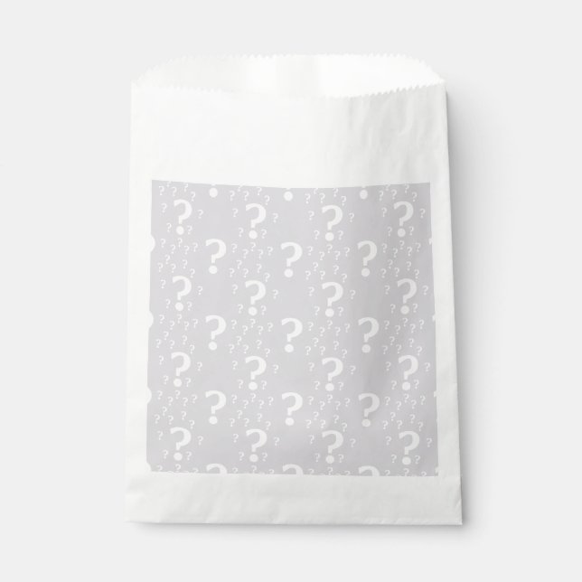Mystery question mark riddle puzzle light gray favour bag (Front)