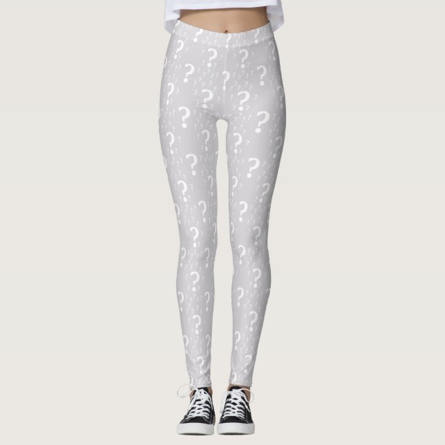 Mystery question mark riddle puzzle light gray leggings (Front)