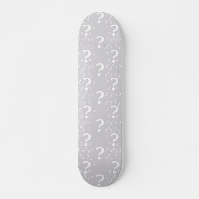 Mystery question mark riddle puzzle light gray skateboard (Front)