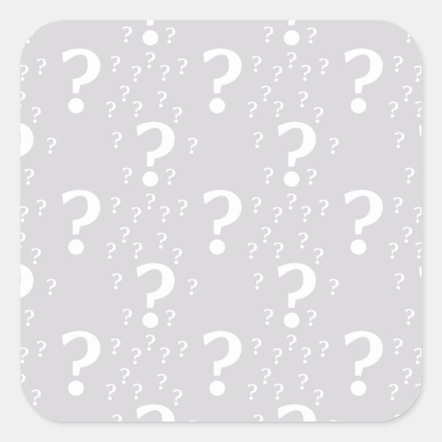 Mystery question mark riddle puzzle light gray square sticker (Front)